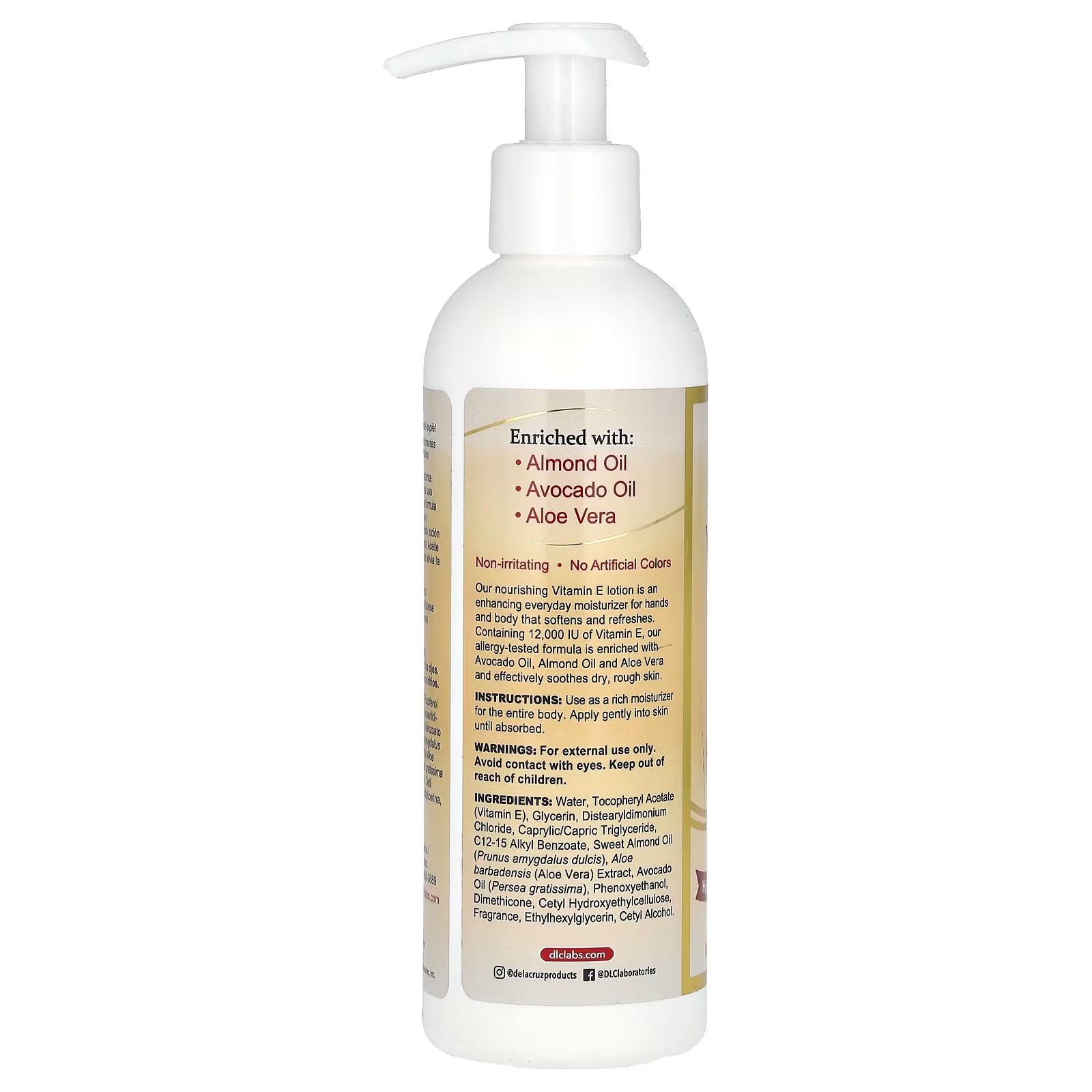 De La Cruz, Lotion à la Vitamine E, Lotion avec Vitamine E 237ml/8oz